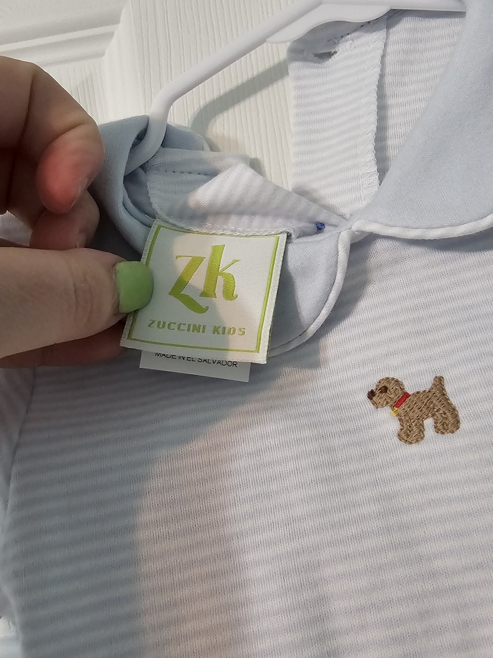 Blue Striped Puppy Embroidered Baby One-Piece Romper - Picture 4 of 5